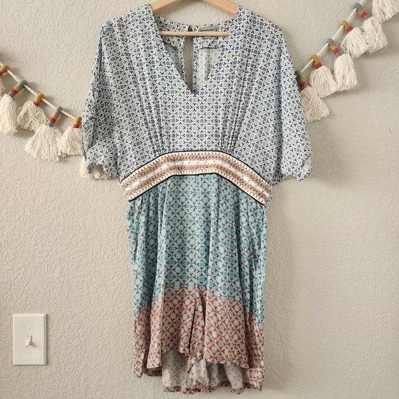 Anthropologie Conditions Apply Priscilla Geometric Embroidered Romper Boho M - Picture 1 of 12